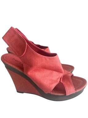 bucco Coral Suede Open-Toe Slingback Wedge Sandals